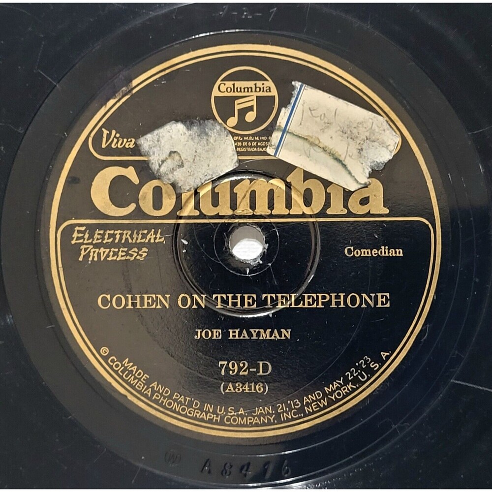 Joe Hayman 78 RPM -  Cohen On The Telephone/Abe Levi's Wedding Day - Columbia V